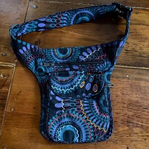 Colorful Mandala Pattern Waist Bag - Blue Teal Accent